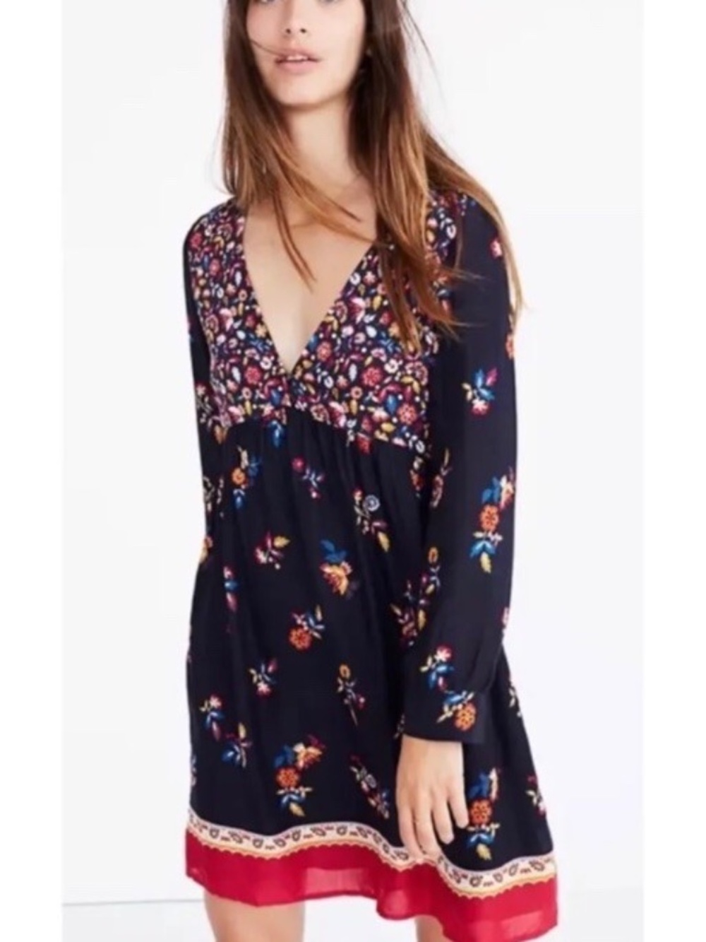 Sezane Daphna Long Sleeved Floral Tunic Dress - size 36/4